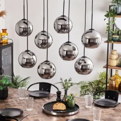 hofstein Suspension - Verre Koyoto Chrome, Fumé, 8 lumières