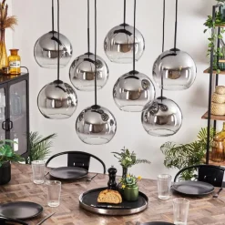 Suspension Verre Fumé-hofstein Suspension - Verre Koyoto Clair, Fumé, 8 lumières