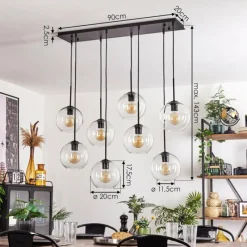 hofstein Suspension - Verre Koyoto Clair, 8 lumières