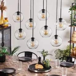 hofstein Suspension - Verre Koyoto Clair, 8 lumières