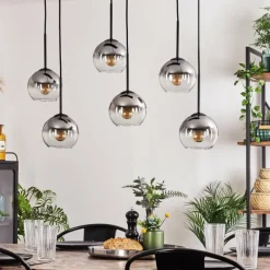 hofstein Suspension - Verre Koyoto Clair, Fumé, 6 lumières