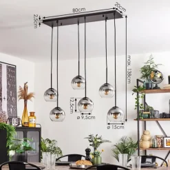 hofstein Suspension - Verre Koyoto Clair, Fumé, 6 lumières