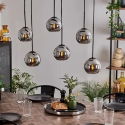 hofstein Suspension - Verre Koyoto Chrome, Fumé, 6 lumières