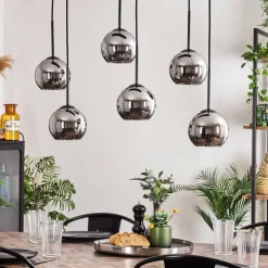 hofstein Suspension - Verre Koyoto Chrome, Fumé, 6 lumières