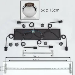 hofstein Suspension - Verre Koyoto Chrome, Fumé, 6 lumières