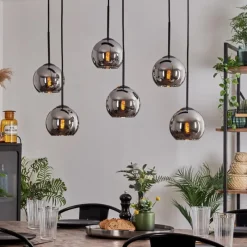 hofstein Suspension - Verre Koyoto Chrome, Fumé, 6 lumières