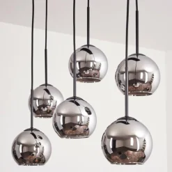 hofstein Suspension - Verre Koyoto Chrome, Fumé, 6 lumières