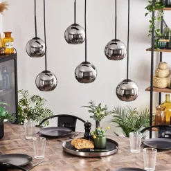 hofstein Suspension - Verre Koyoto Chrome, Fumé, 6 lumières