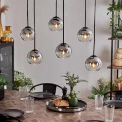 hofstein Suspension - Verre Koyoto Chrome, Clair, Fumé, 6 lumières