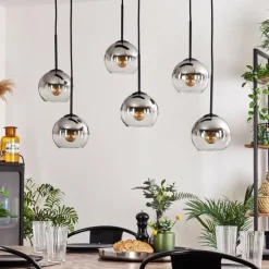 hofstein Suspension - Verre Koyoto Chrome, Clair, Fumé, 6 lumières