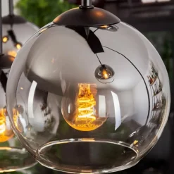 hofstein Suspension - Verre Koyoto Chrome, Clair, Fumé, 6 lumières