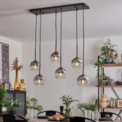 hofstein Suspension - Verre Koyoto Chrome, Clair, Fumé, 6 lumières