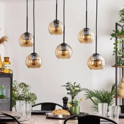 hofstein Suspension - Verre Koyoto Ambre, Clair, 6 lumières