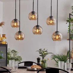 hofstein Suspension - Verre Koyoto Ambre, Clair, 6 lumières