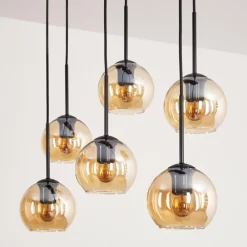 hofstein Suspension - Verre Koyoto Ambre, Clair, 6 lumières