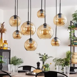 hofstein Suspension - Verre Koyoto Ambre, Clair, 8 lumières