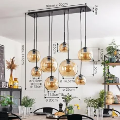 hofstein Suspension - Verre Koyoto Ambre, Clair, 8 lumières