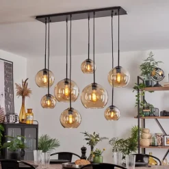 hofstein Suspension - Verre Koyoto Ambre, Clair, 8 lumières