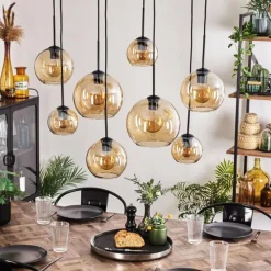 hofstein Suspension - Verre Koyoto Ambre, Clair, 8 lumières