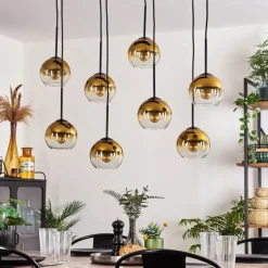 hofstein Suspension - Verre Koyoto Or, Clair, 8 lumières