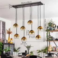 hofstein Suspension - Verre Koyoto Or, Clair, 8 lumières