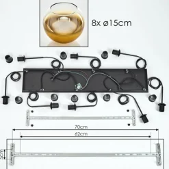 hofstein Suspension - Verre Koyoto Or, Clair, 8 lumières