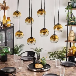 hofstein Suspension - Verre Koyoto Or, Clair, 8 lumières