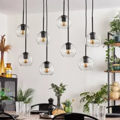 hofstein Suspension - Verre Koyoto Clair, 8 lumières