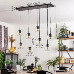 hofstein Suspension - Verre Koyoto Clair, 8 lumières