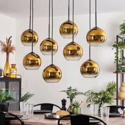 hofstein Suspension - Verre Koyoto Or, Clair, 8 lumières