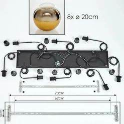 hofstein Suspension - Verre Koyoto Or, Clair, 8 lumières