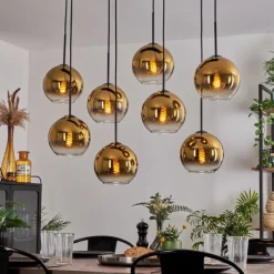 hofstein Suspension - Verre Koyoto Or, Clair, 8 lumières