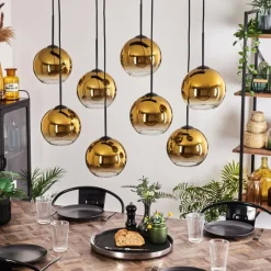 hofstein Suspension - Verre Koyoto Or, Clair, 8 lumières