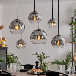 hofstein Suspension - Verre Koyoto Clair, Fumé, 6 lumières