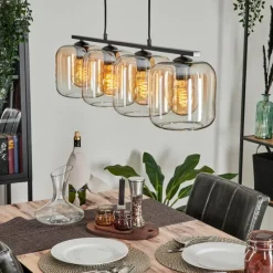 hofstein Suspension - Verre Lauden Ambre, Clair, 4 lumières