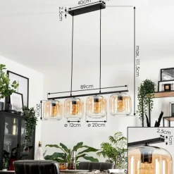 hofstein Suspension - Verre Lauden Ambre, Clair, 4 lumières