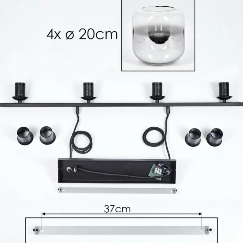 hofstein Suspension - Verre Lauden Chrome, Clair, Fumé, 4 lumières