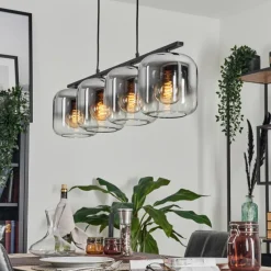 hofstein Suspension - Verre Lauden Chrome, Clair, Fumé, 4 lumières