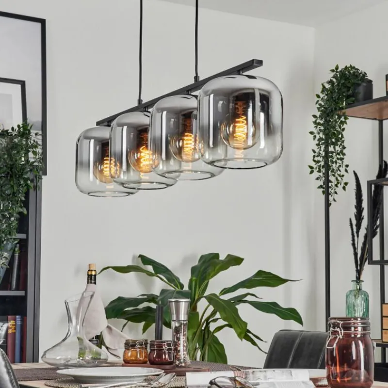 hofstein Suspension - Verre Lauden Chrome, Clair, Fumé, 4 lumières