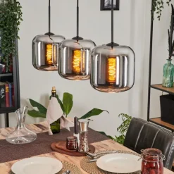 hofstein Suspension - Verre Lauden Chrome, Fumé, 3 lumières