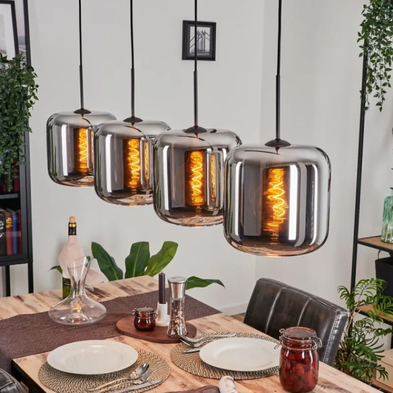 hofstein Suspension - Verre Lauden Chrome, Fumé, 4 lumières