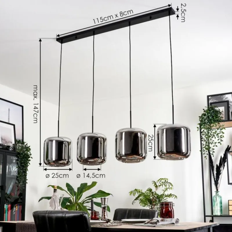 hofstein Suspension - Verre Lauden Chrome, Fumé, 4 lumières