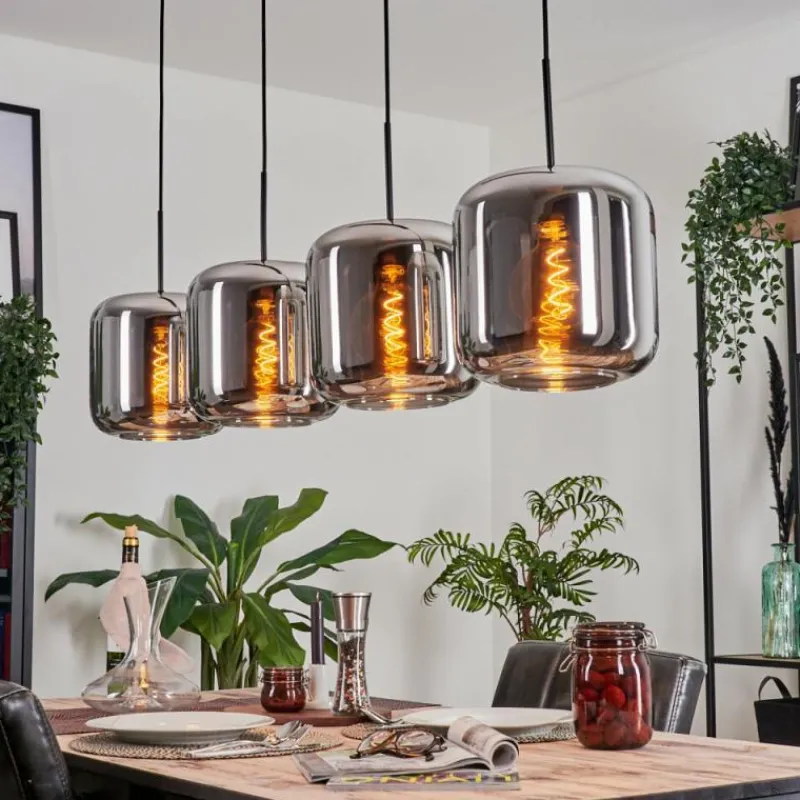 hofstein Suspension - Verre Lauden Chrome, Fumé, 4 lumières
