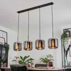 hofstein Suspension - Verre Lauden Chrome, Fumé, 4 lumières
