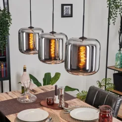 hofstein Suspension - Verre Lauden Chrome, Fumé, 3 lumières