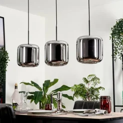 hofstein Suspension - Verre Lauden Chrome, Fumé, 3 lumières