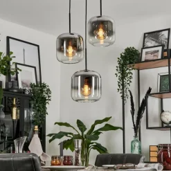 hofstein Suspension - Verre Lauden Chrome, Clair, Fumé, 3 lumières