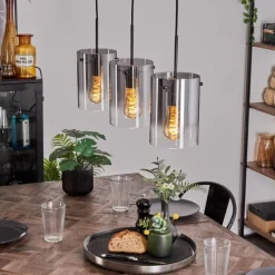 hofstein Suspension - Verre Parane Clair, Fumé, 3 lumières