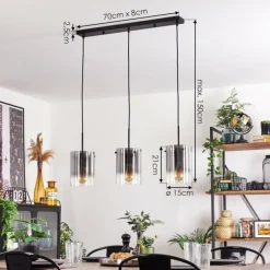 hofstein Suspension - Verre Parane Clair, Fumé, 3 lumières