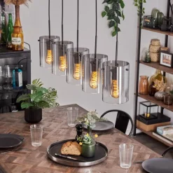 hofstein Suspension - Verre Parane Clair, Fumé, 5 lumières